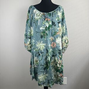 H&M Dress Womens Large Oversized Floral Tiered Pullover Balloon Sleeve Tropical